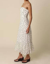 Olivaceous - Polka Dot Strapless Maxi Dress