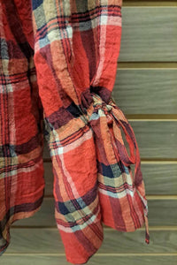 Very J - Women's Plaid Tie Sleeve V Neck