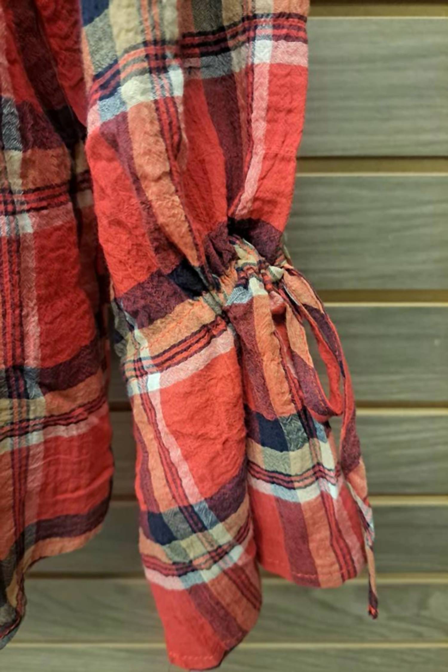 Very J - Women's Plaid Tie Sleeve V Neck