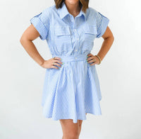 Karlie - Stripe Poplin Utility Pocket Dress