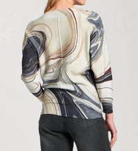 APNY Sunset Marble Printed V-neck Pullover Top in grey - women's long sleeve top - detail view