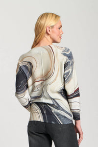 APNY Sunset Marble Printed V-neck Pullover Top in grey - women's long sleeve top - alternate view