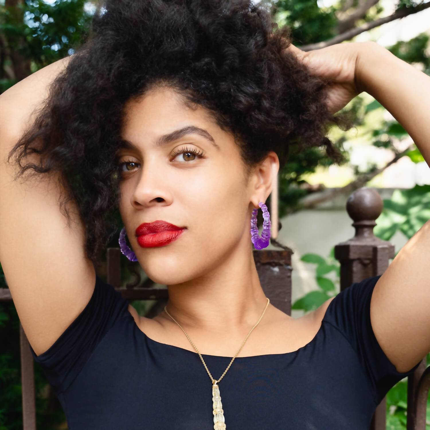 Gold & Honey - Women's Lucite Bamboo Hoop Earrings
