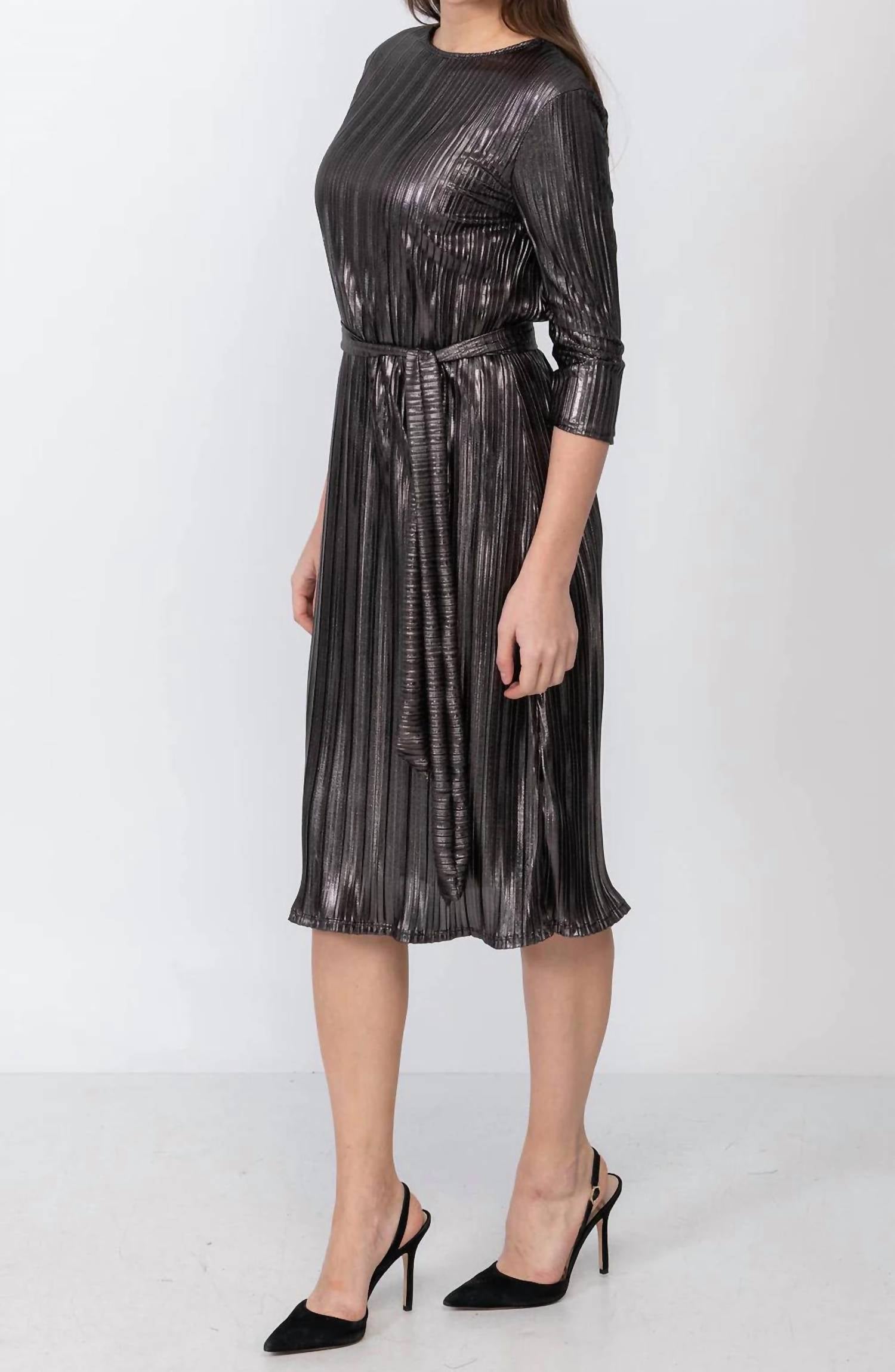 Kmw - Metallic Pleated A- Line Dress