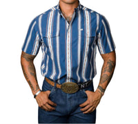 Ferrell Hudson Short Sleeve Snap Shirt in blue - men's shirt
