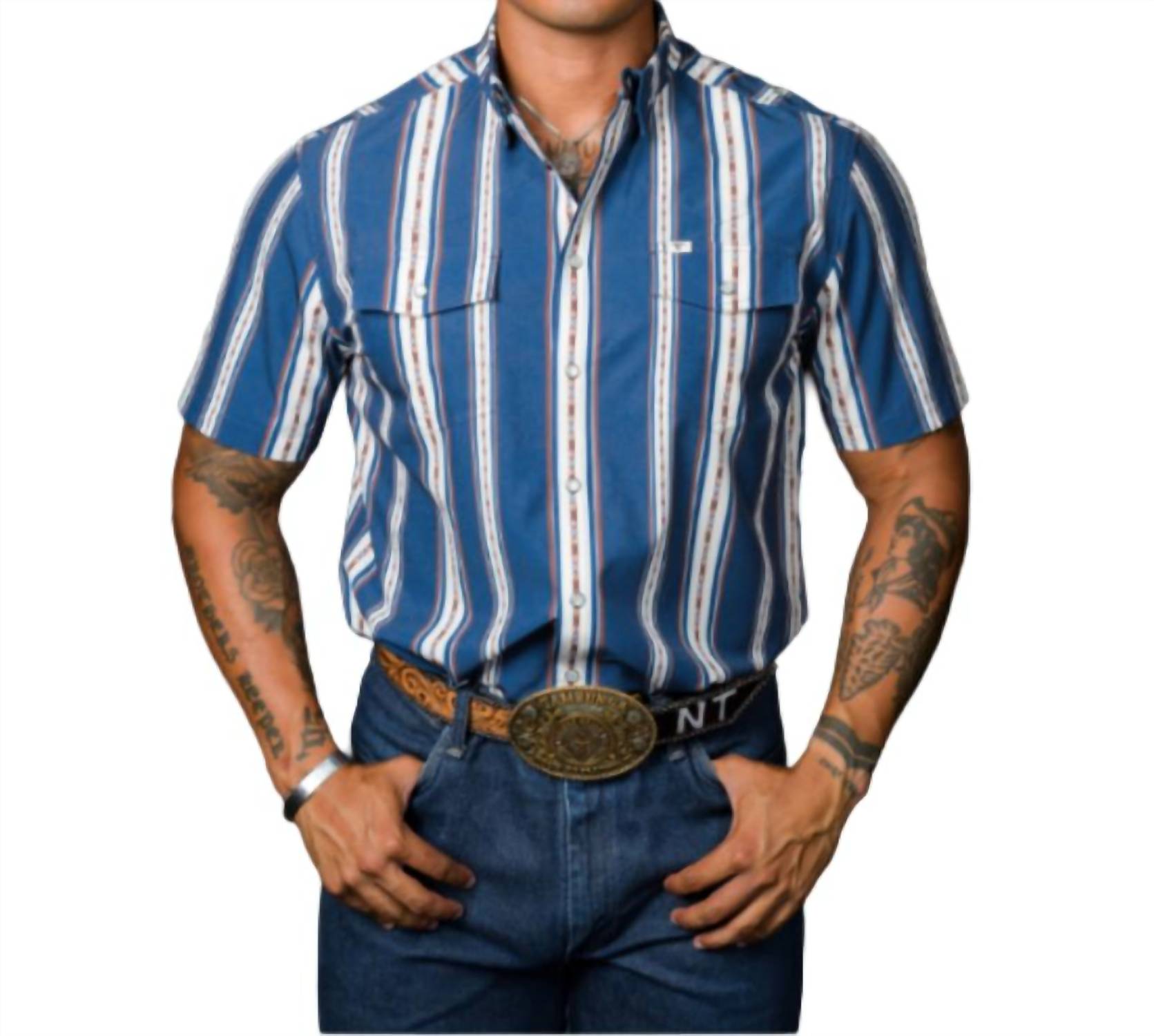 Ferrell Hudson Short Sleeve Snap Shirt in blue - men's shirt
