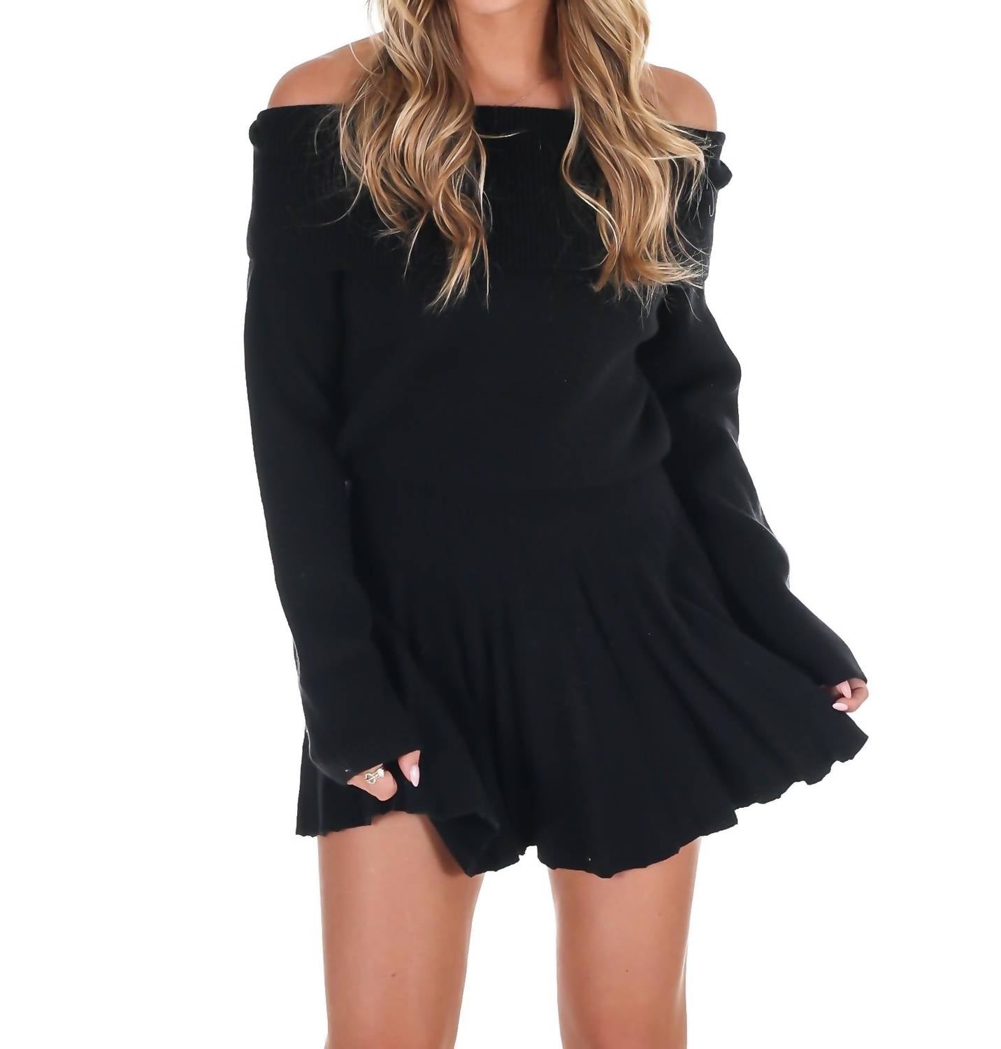 Mable - Daily Soft Off Shoulder Mini Sweater Dress