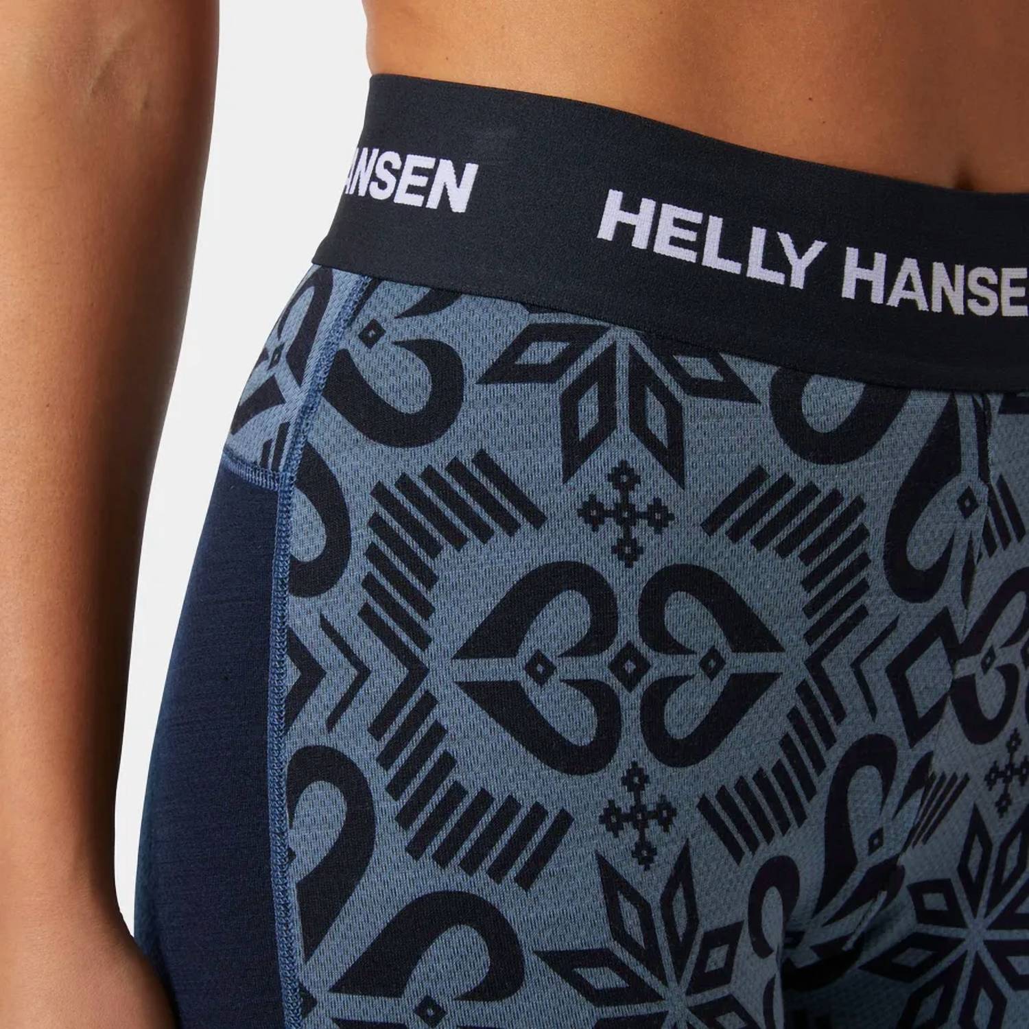 Helly Hansen LIFA Merino Midweight Graphic Pant in navy nordic rose - women's pants - detail view