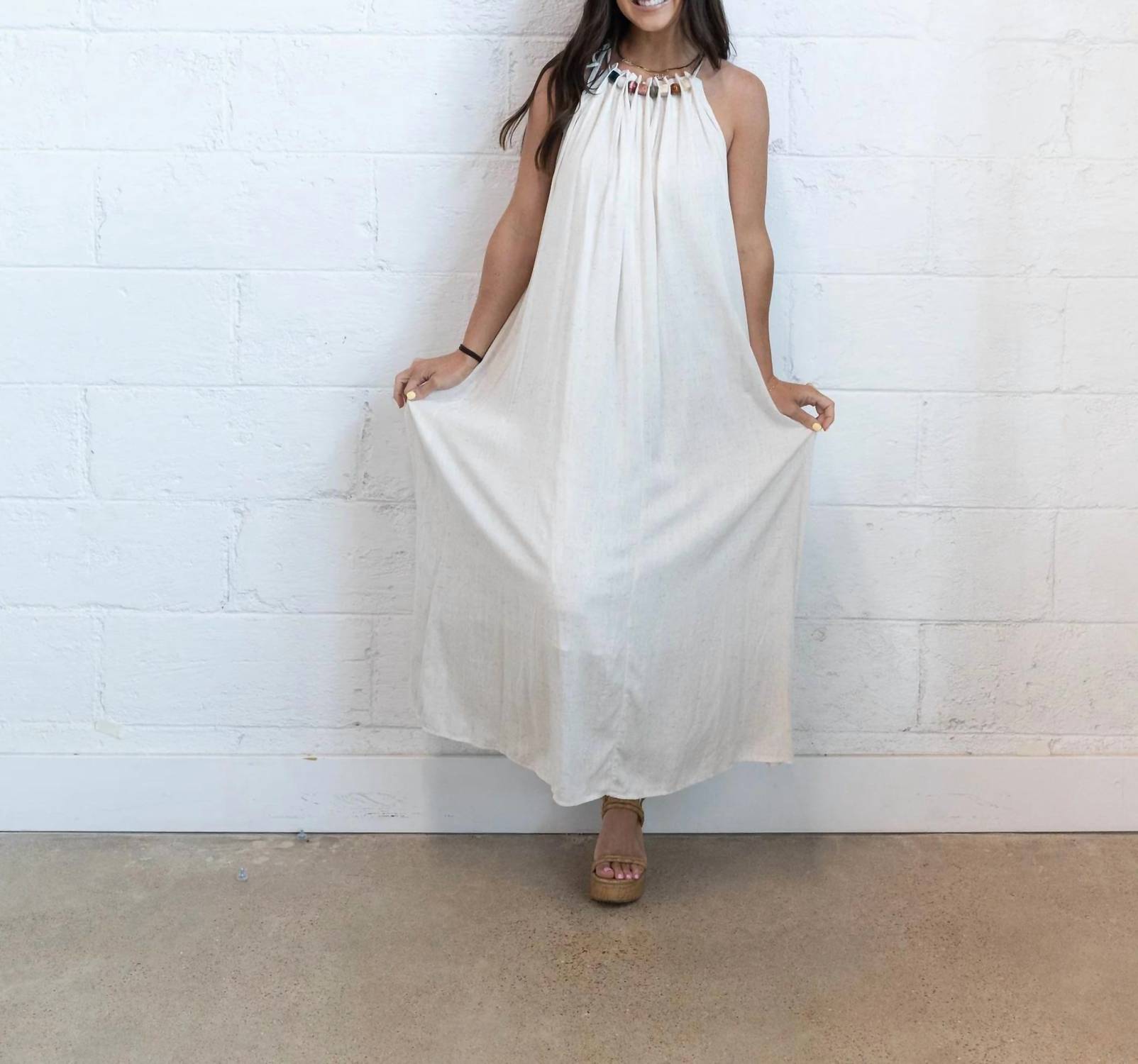 Trend:Notes - Beaded Linen Maxi Dress