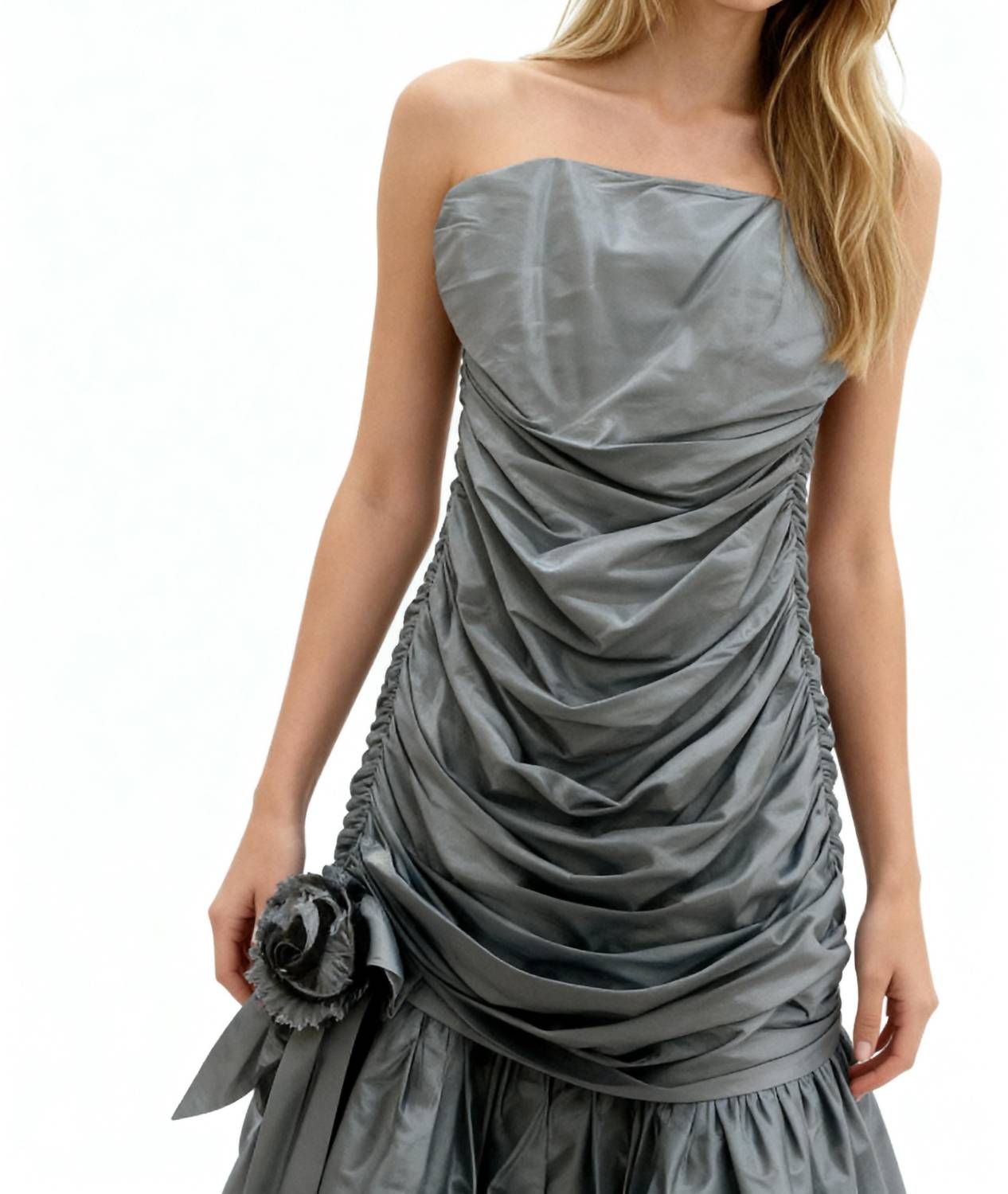 Gustavo Cadile - Strapless Ruched Metallic Evening Gown