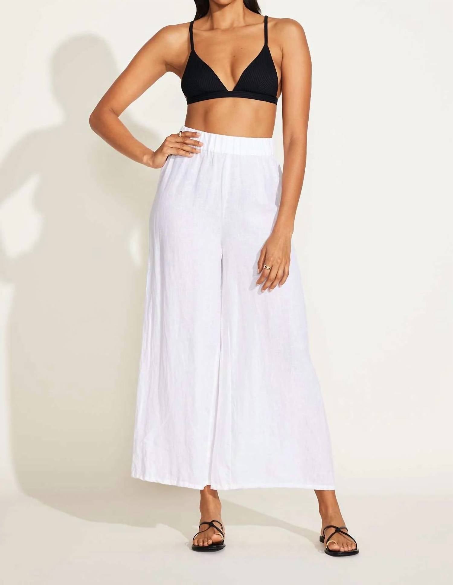 Vitamin A Tallows Linen Wide Leg Pant in white - women's pants - detail view
