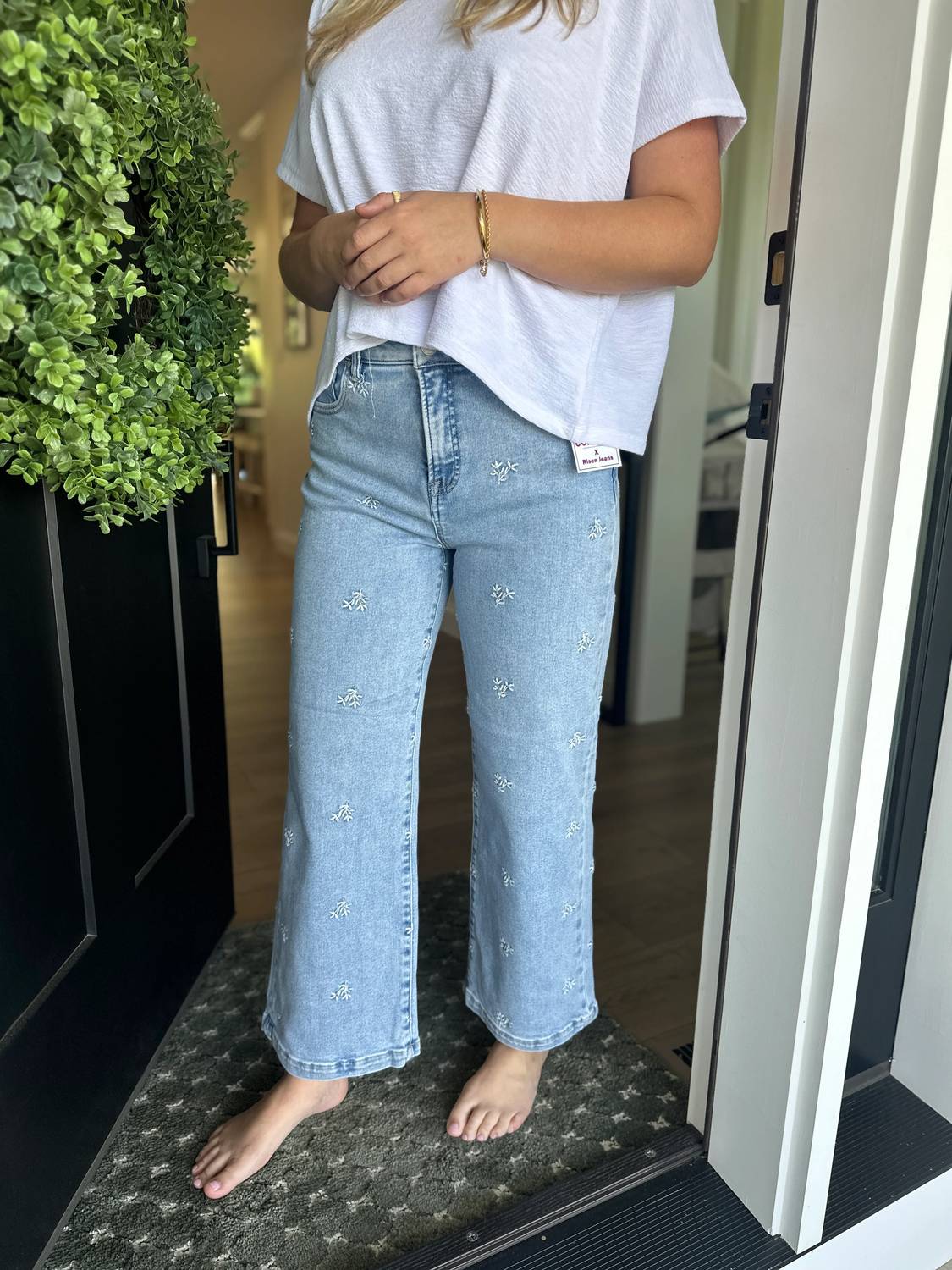 Risen - Germantown High Rise Crop Embroidered Jeans