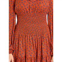 Rock & Roll Denim Smocked Bodice Mini Dress in rust - women's dress - alternate view