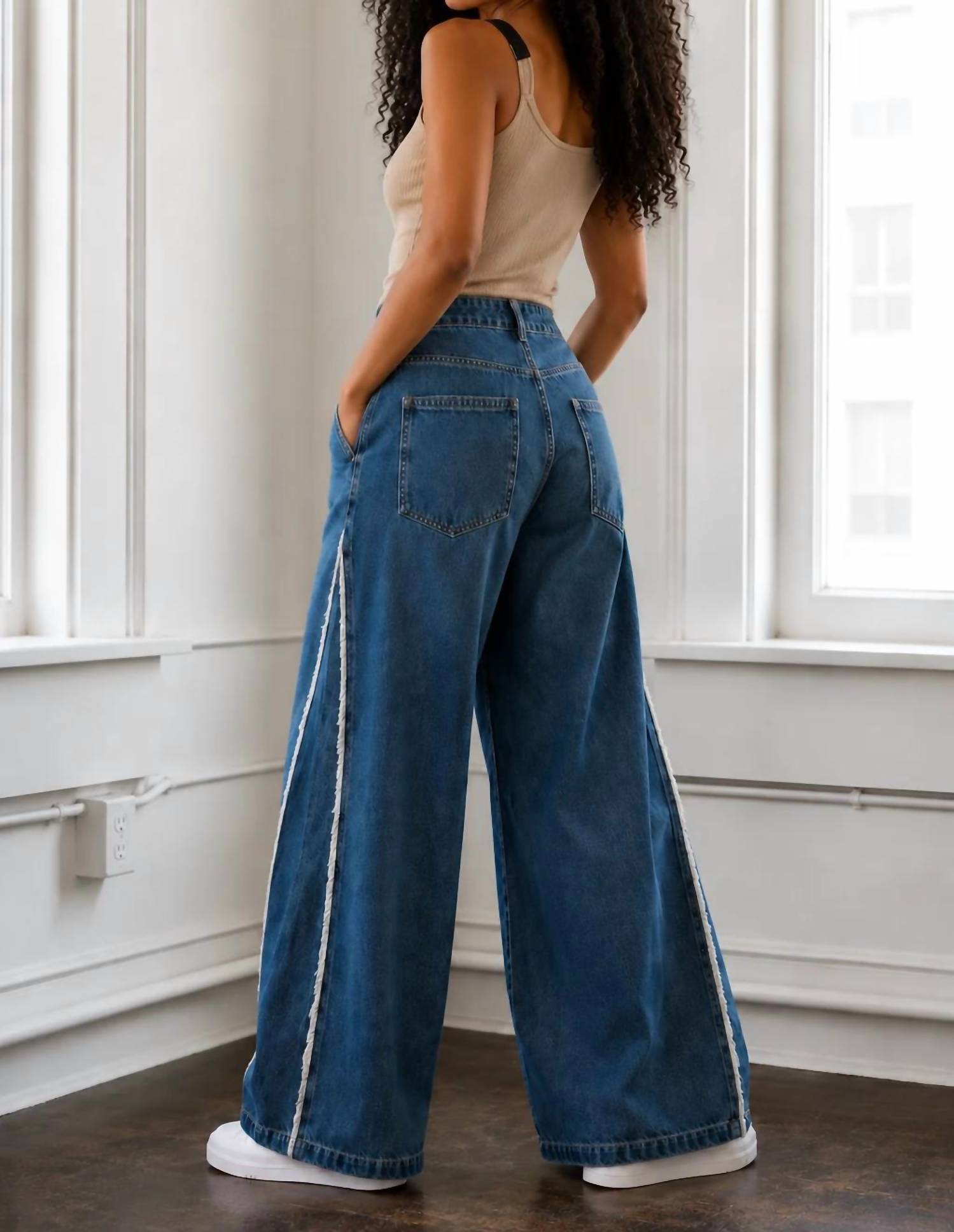 Flying Tomato - Frayline Wide Leg Jeans