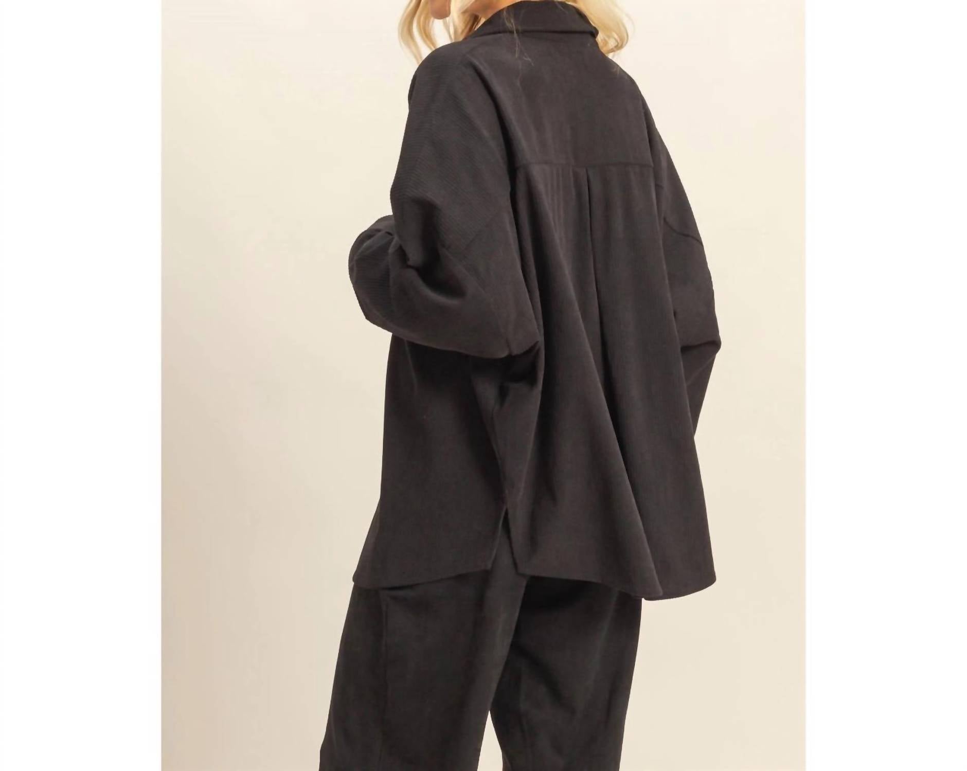 HYFVE Overslept Corduroy Shacket in black - women's jacket - alternate view