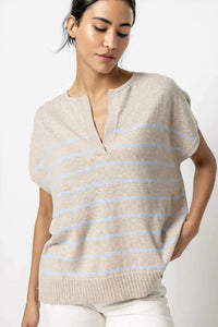 Lilla P - Striped Split Neck Tunic Sweater
