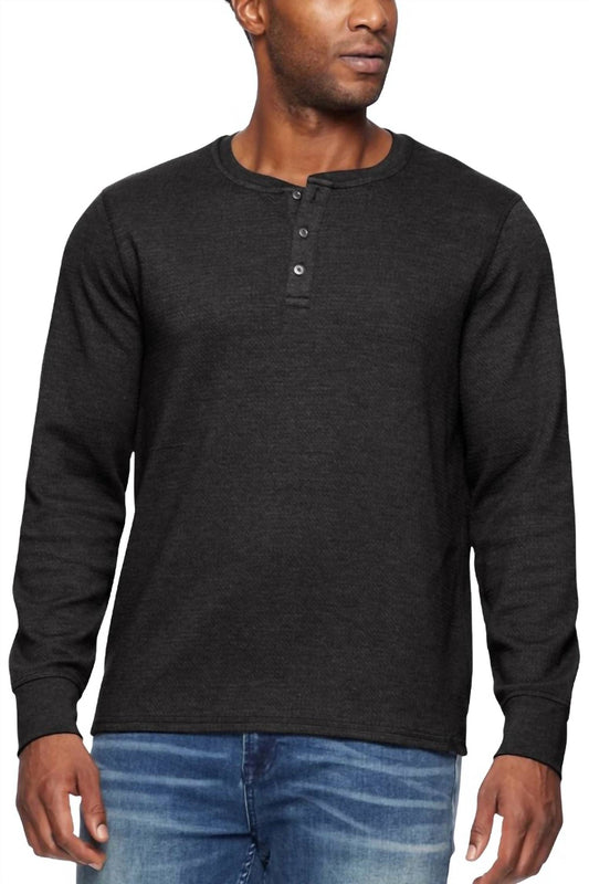 Flags & Anthem - Owen Soft Waffle Henley Long Sleeve Top