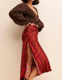 for Love & Lemons Eleanor Midi Skirt in red multi - women's skirt - alternate view