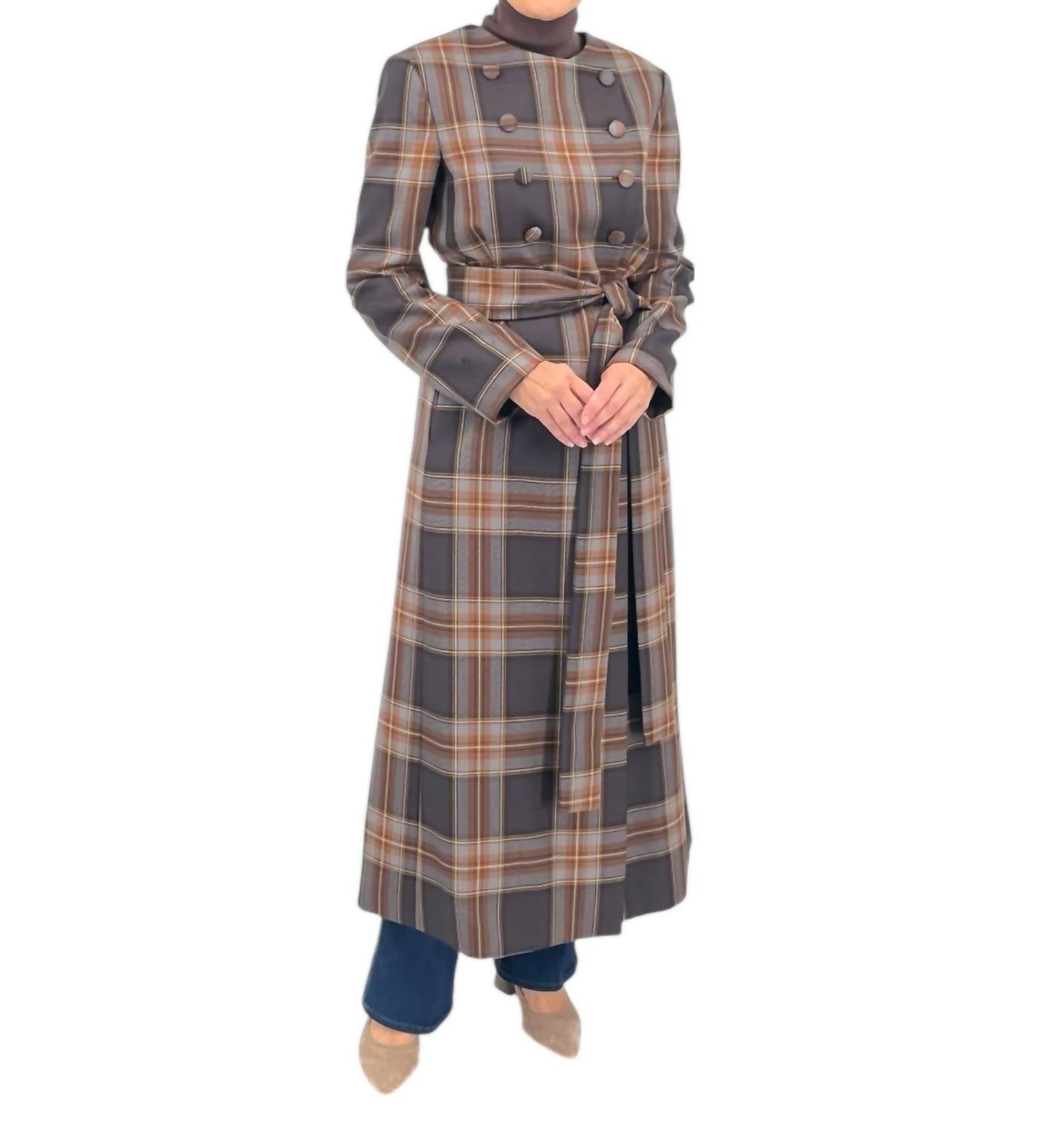 Diomi - Plaid Coat With Scarf