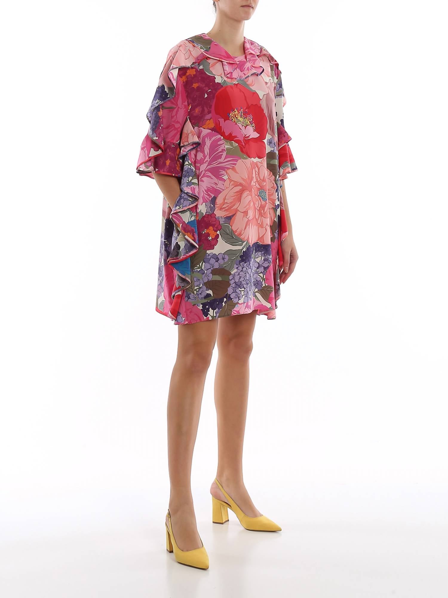 Valentino - Floral Silk Flounced Dress