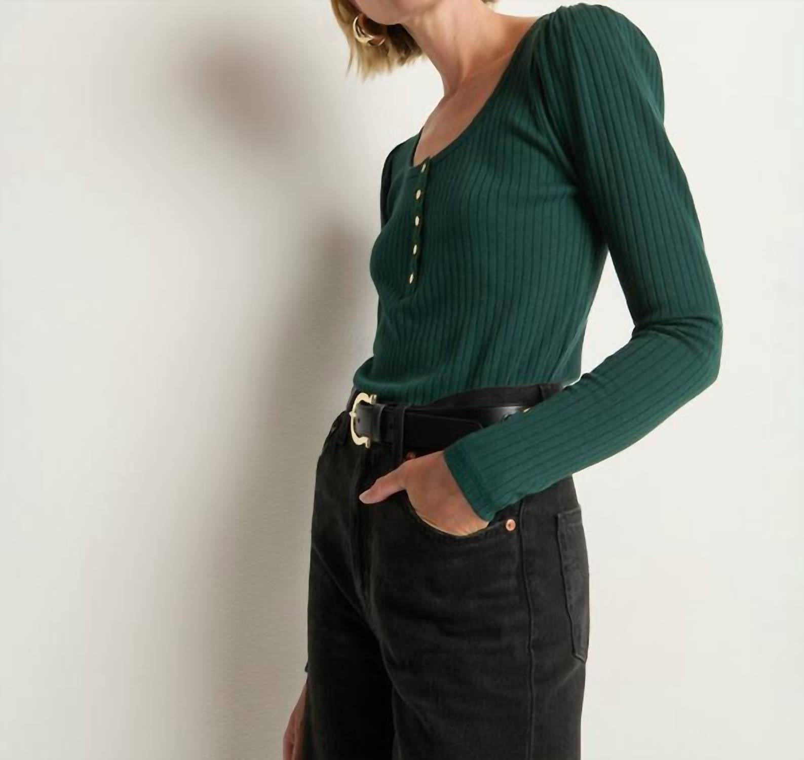 Nation LTD Reeva Henley Top in pine - women's long sleeve top - view 4