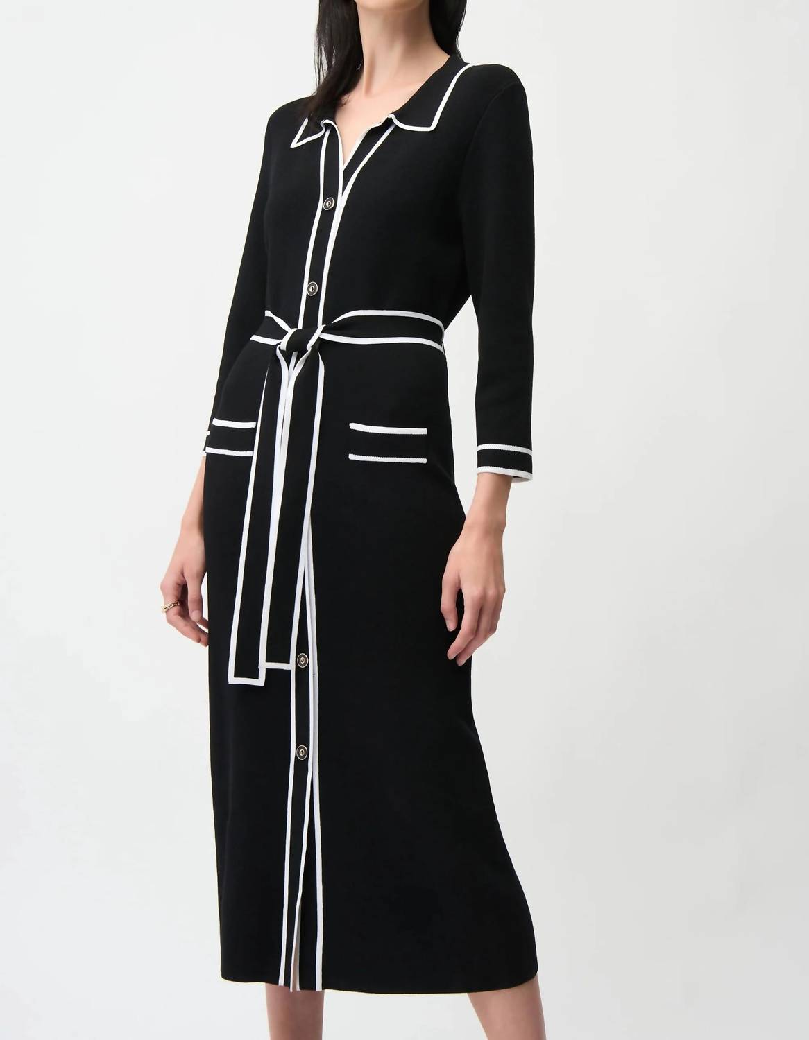 Joseph Ribkoff - Contrast Trim Belted Midi Shirt Dress