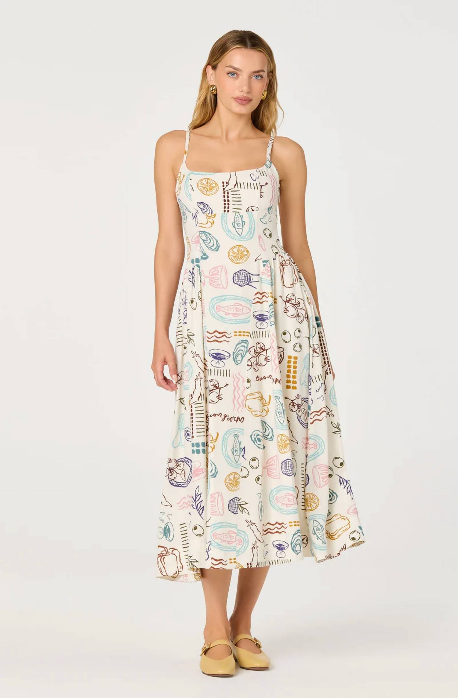 Astr - Ansley Novelty Print Linen Midi Dress