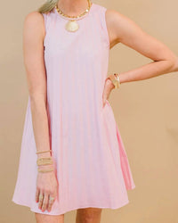 ABLE Pleated Mini Linen Dress in pink - women's dress
