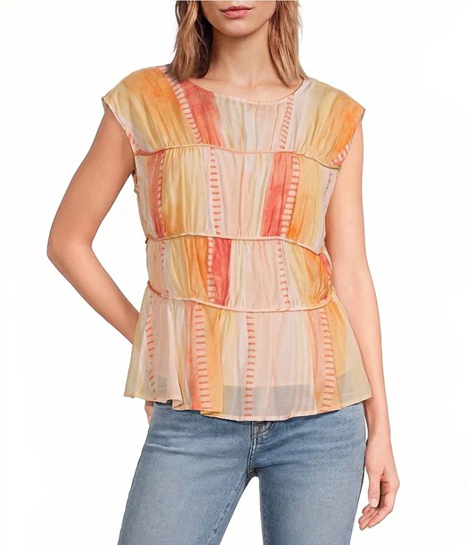 Elan - Cap Sleeve Gathered Tiered Top