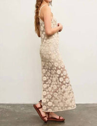 Mustard Seed - Solid Crochet Floral Slit Midi Dress