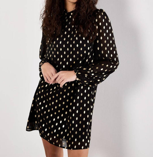 Apricot - Ikat Foil Polka Dot Long Sleeve Shift Dress