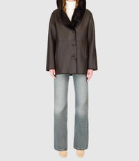 HiSO Cherez Reversible Shearling Jacket in chocolate silky - women's jacket - alternate view