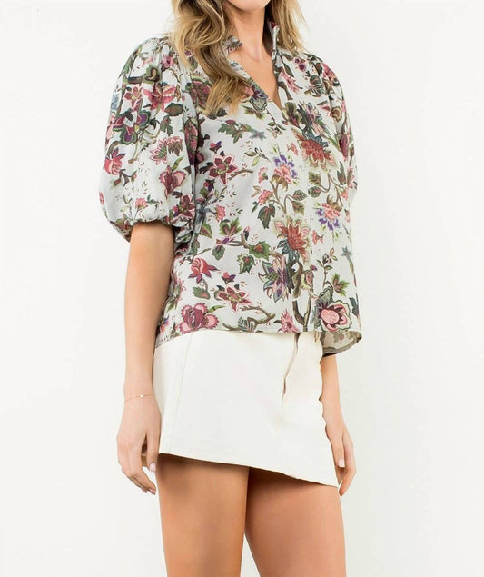 Thml - Ruffle Neck Puff Sleeve Top