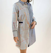 Farylina Retro Striped Dress in blue multi - women's dress - detail view