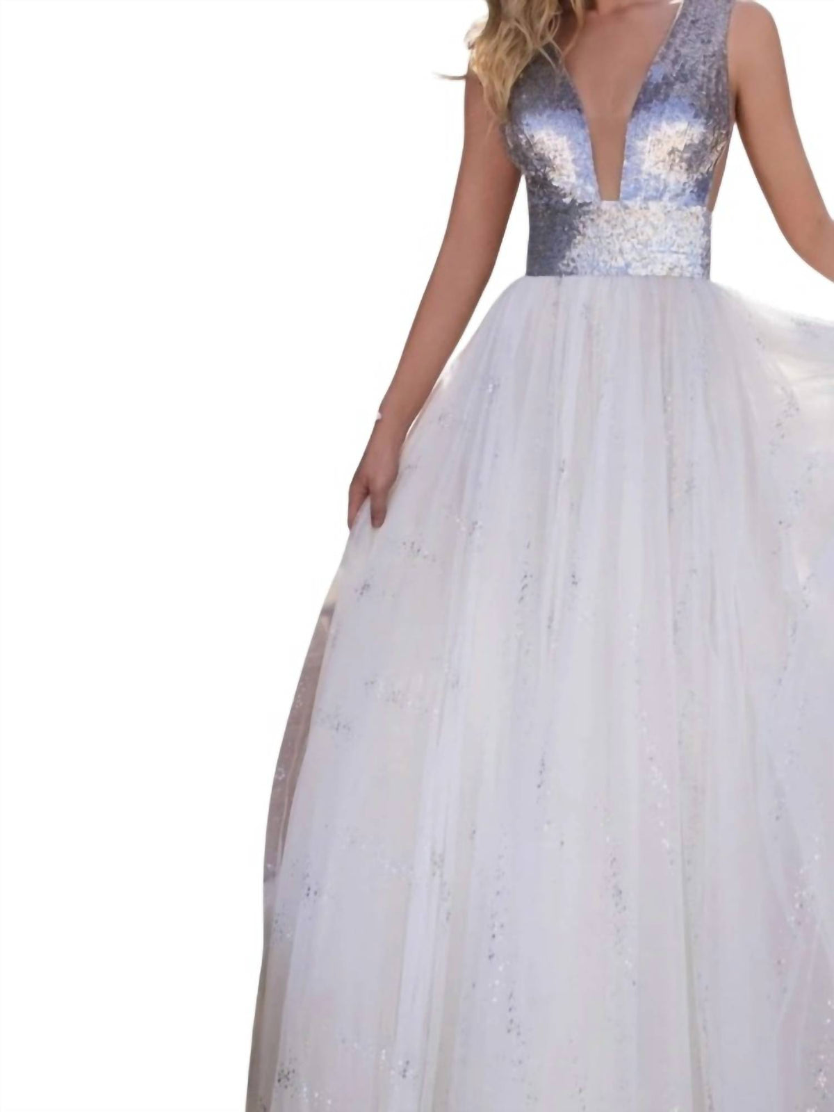 Tarik Ediz - Shimmering Plunging Neckline A-line Gown