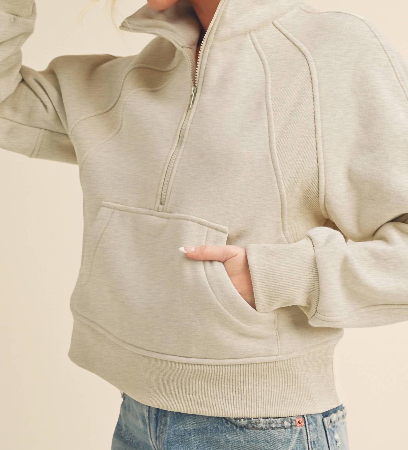 Aemi + Co - Dove Funnel Neck Half Zip Sweatshirt