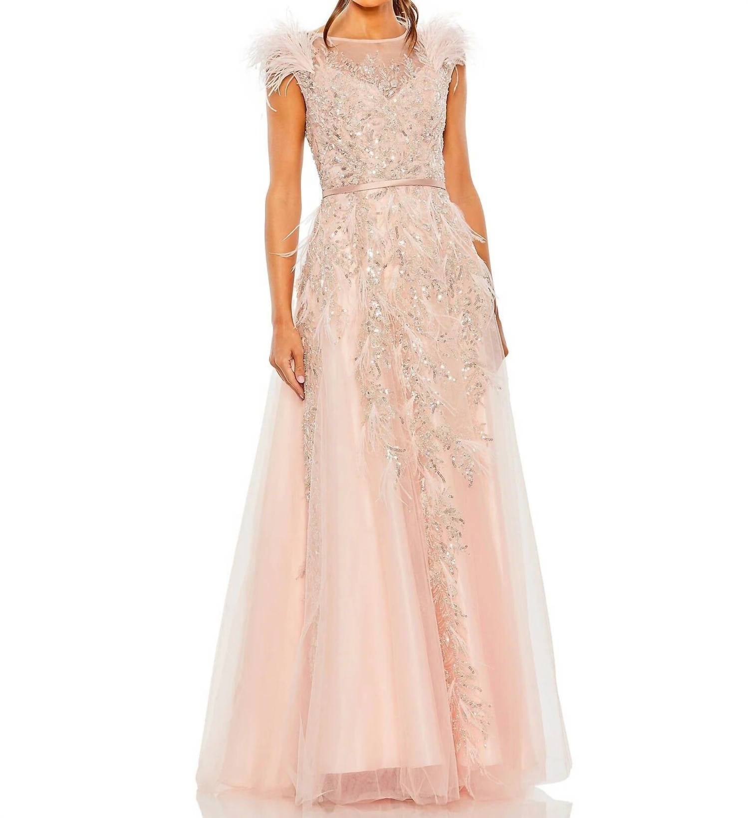 Mac Duggal - Cap Sleeve Feather Dress