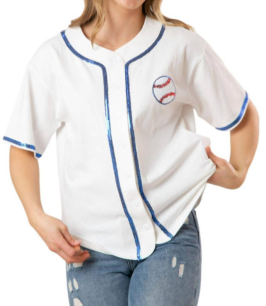 Fantastic Fawn - Baseball Sequins Embroidery Top