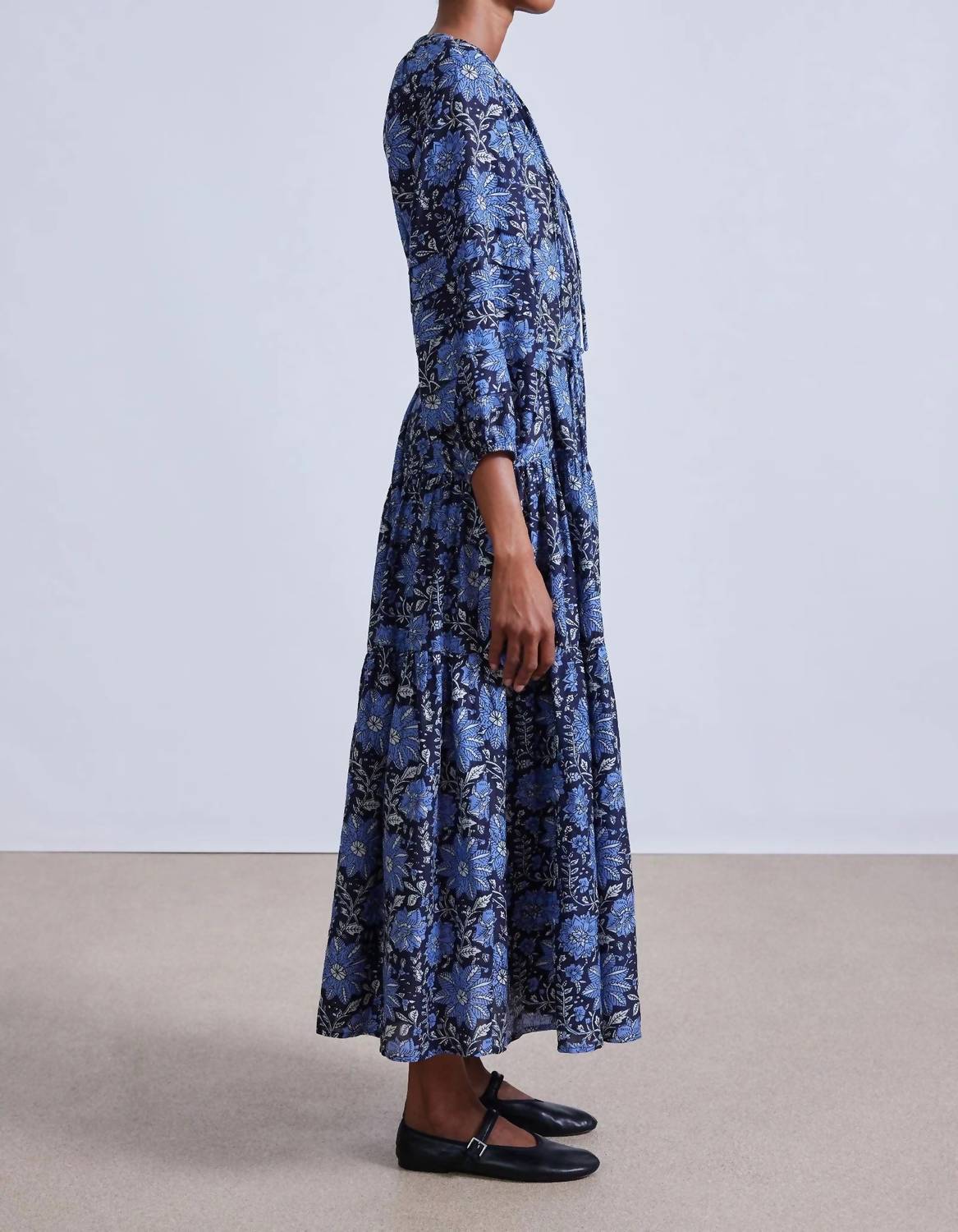 APIECE APART Luminile Tier Maxi Dress in heritage sky - women's dress - detail view