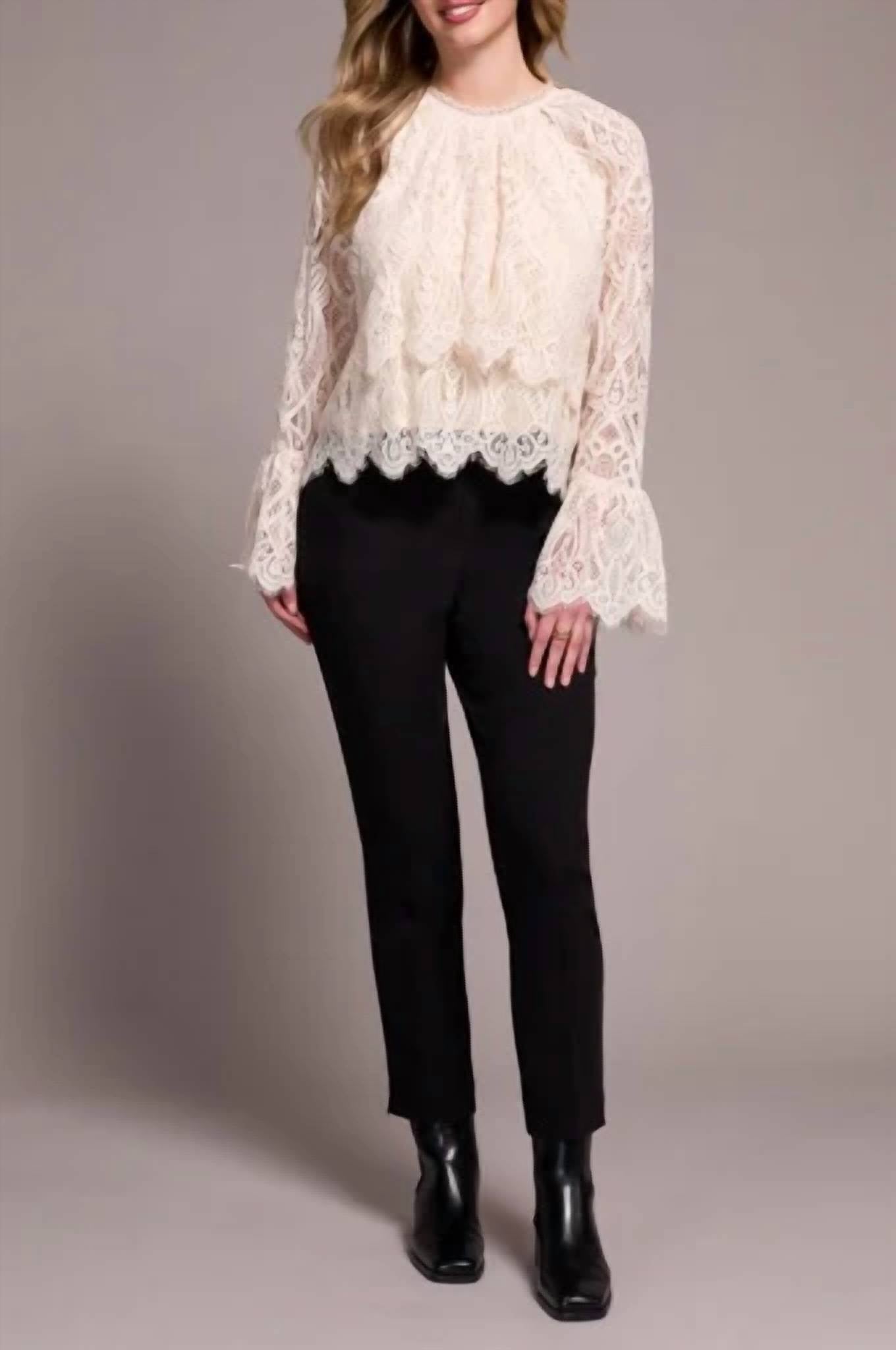 TRIBAL Tiered Blouse With Lined Body in moonstone - women's blouse - detail view