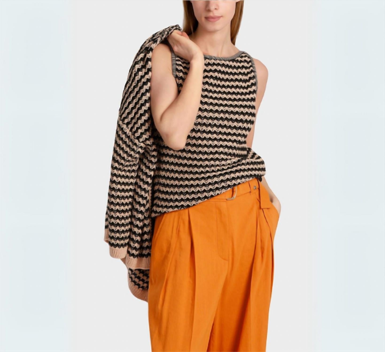 Marc Cain Rethink Together Sleeveless Knitted Top in black tan - women's sweater - alternate view