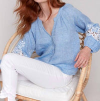 Charlie B - Cotton-linen Button-front Blouse With Embroidery