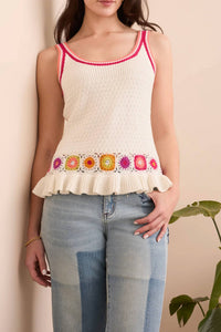 Tribal - Sasi Scoop Neck Crochet Detail Sweater Tank