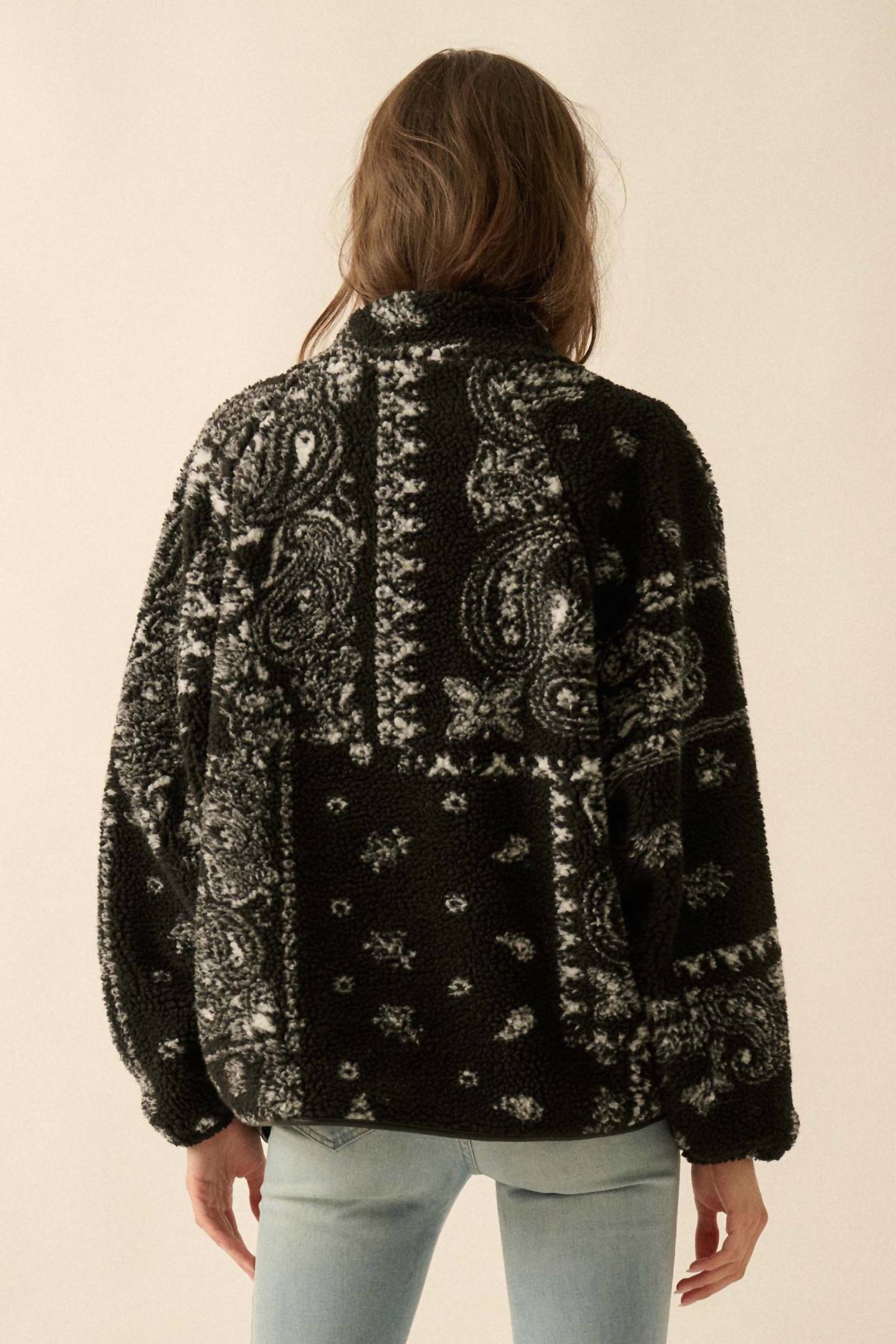 PROMESA Chasing Dreams Paisley-print Fleece Zip-up Jacket in black - women's jacket - alternate view