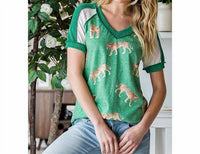 7Th Ray - Tiger Print Color Block V-neck Top