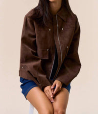 Lalavon - Faux Suede Elevated Utility Jacket