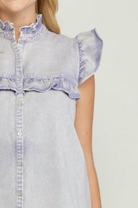 entro Denim Ruffled Top in periwinkle - women's blouse - view 4