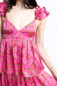Karlie - Floral Satin Ruffle Maxi Dress