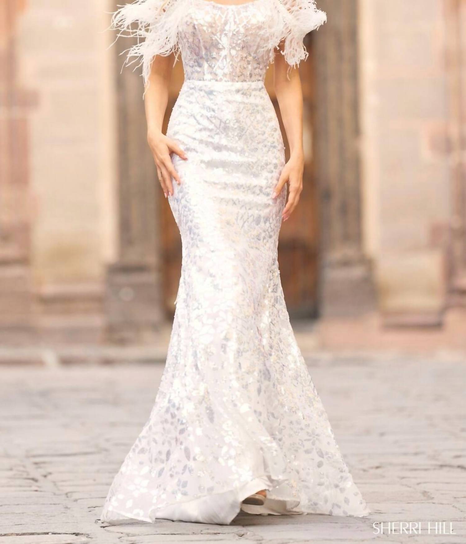 Sherri Hill - Leaf Lace Maxi Dress