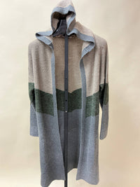 Hem & Thread Women's Chevron Hooded Cardigan in grey - women's cardigan